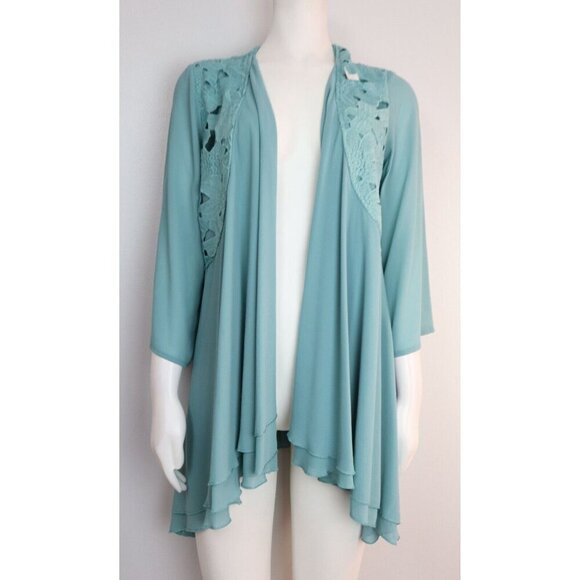 WOMEN'S BLUE LACE APPLIQUE JACKET BLOUSE - SIZE S - BOHO BOHEMIAN - Picture 2 of 6